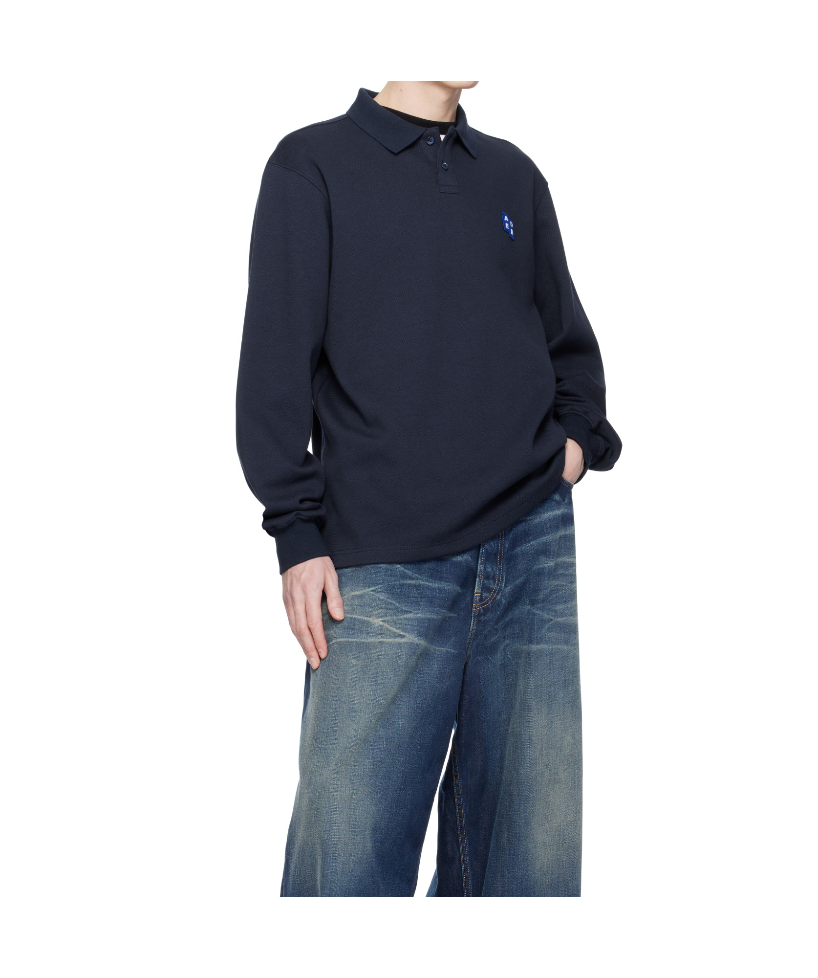 Ader Error Lapel Long Sleeve Polo Shirt In Blue