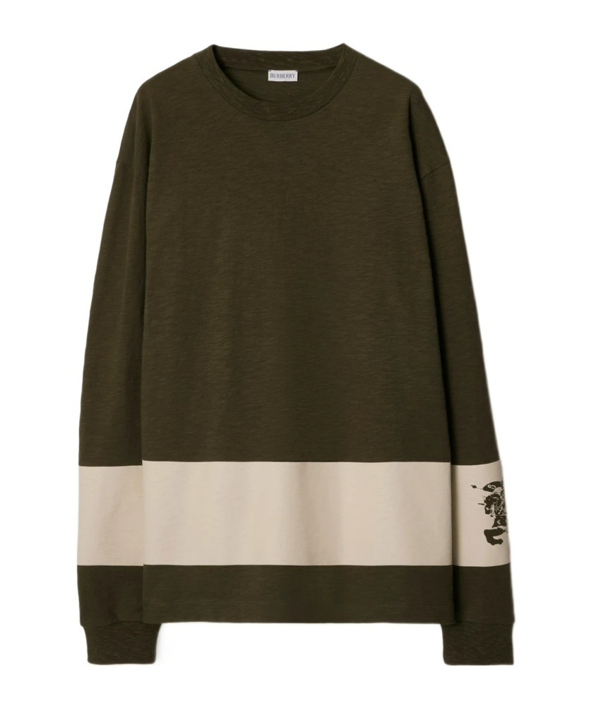 Burberry Ekd-print Stripe-detail Cotton Sweatshirt In Black
