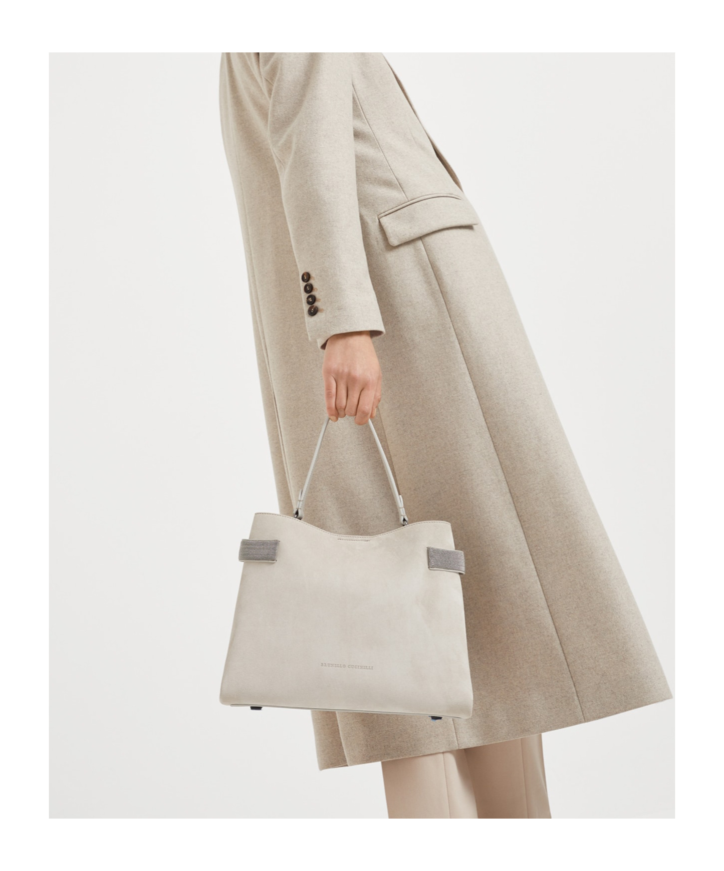 Brunello Cucinelli Monili-chain Suede Tote Bag In Gray