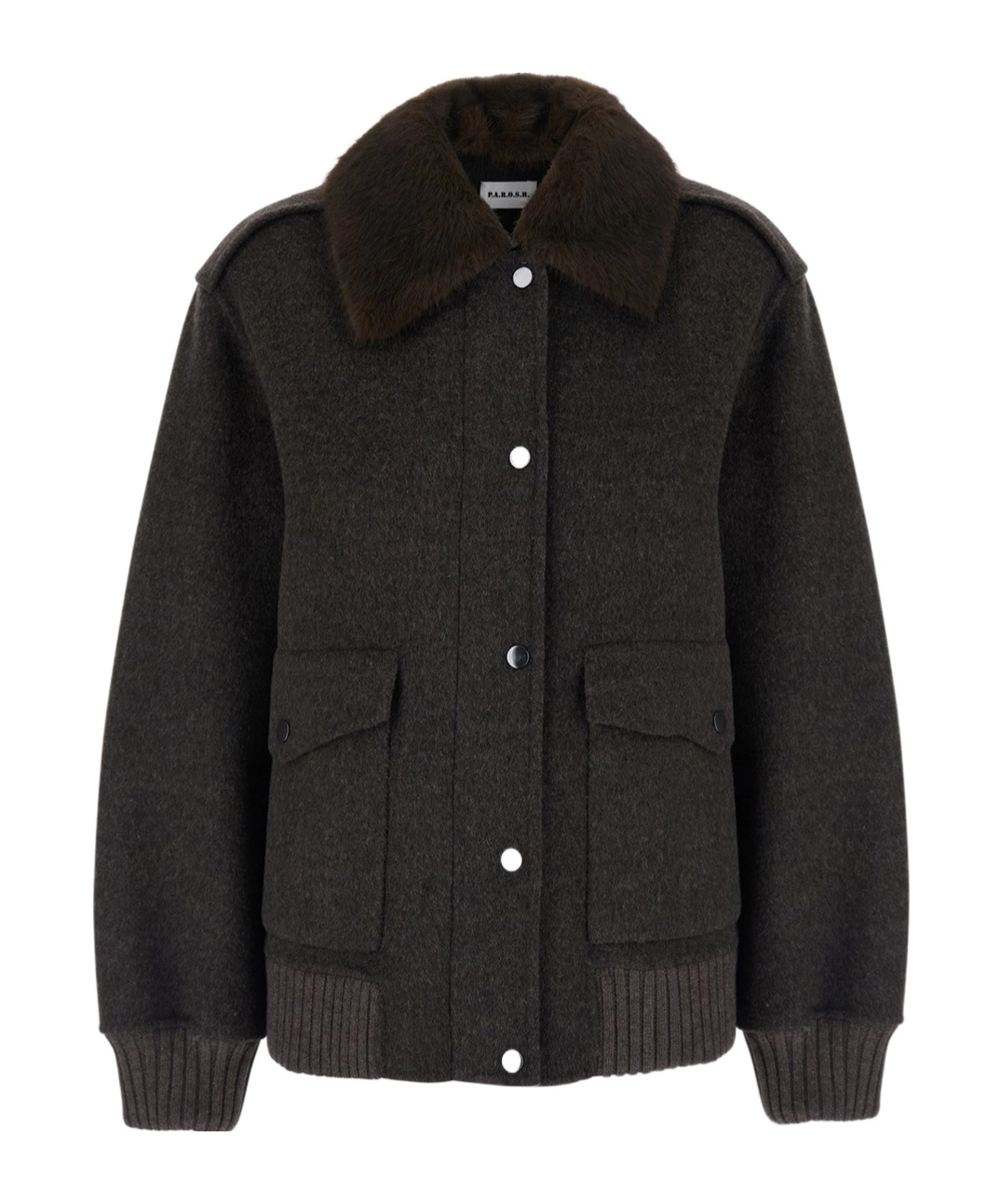 P.A.R.O.S.H P.A.R.O.S.H. FAUX FUR COLLAR WOOL JACKET