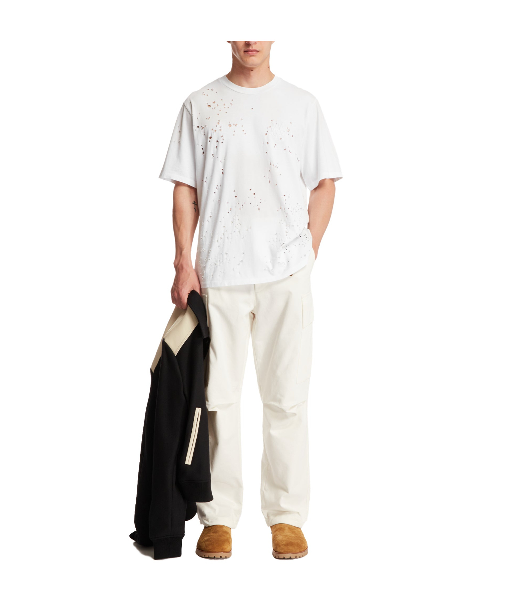 Amiri Crew Neck Distressed Detailing In White