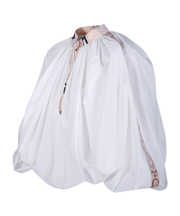 Pucci Emilio High-neck Cotton Blouse With Drawstring Closure In White