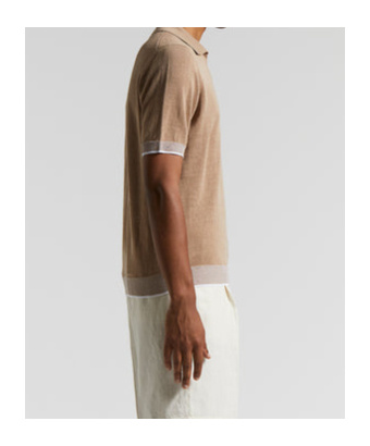 Peserico Polo Shirt In Linen And Cotton Yarn In Brown