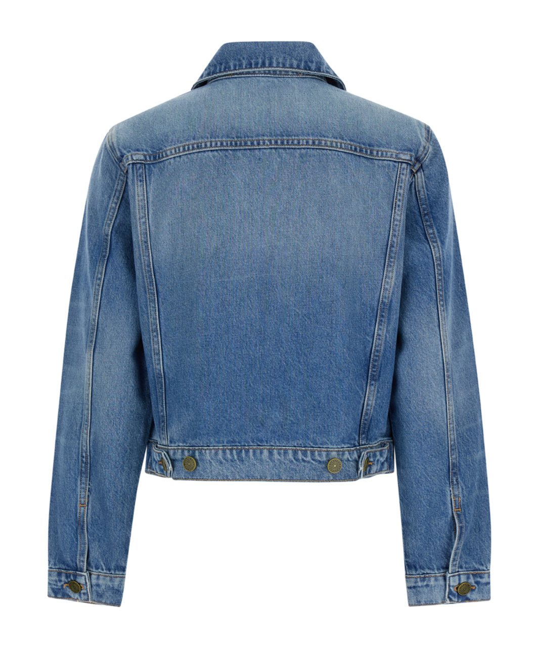 Frame Light Blue Crop Jacket With Branded Button In Cotton Denim Woman In Blue