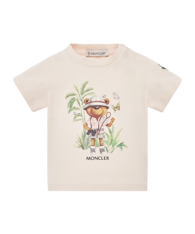 Moncler Teddy Bear Pattern Cotton T-shirt In Pink