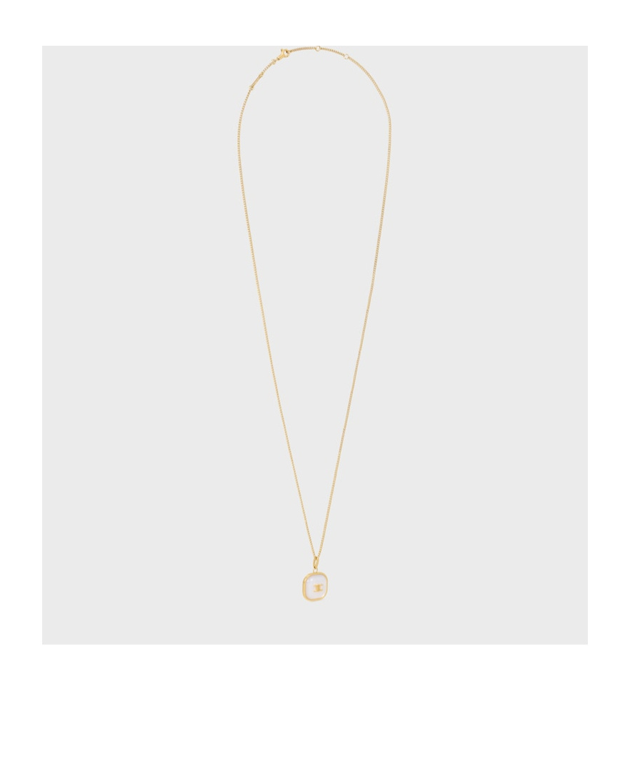 Celine Triomphe Pendant Necklace In Mother Of Pearl And Brass With Gold Finish In Multi