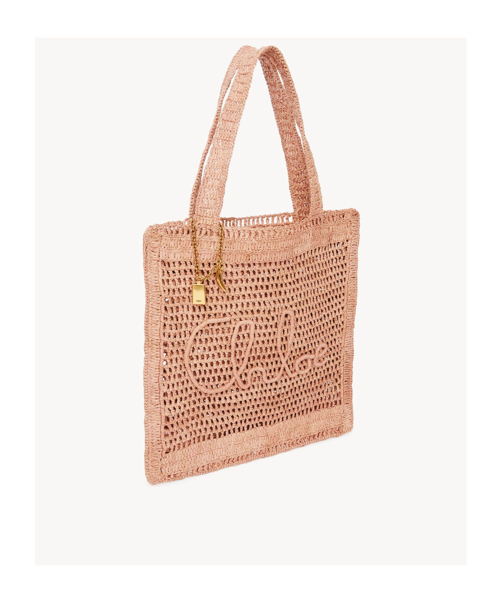 Chloé Summer Banana Embellished Crocheted Embroidered Faux Raffia Tote In Nude