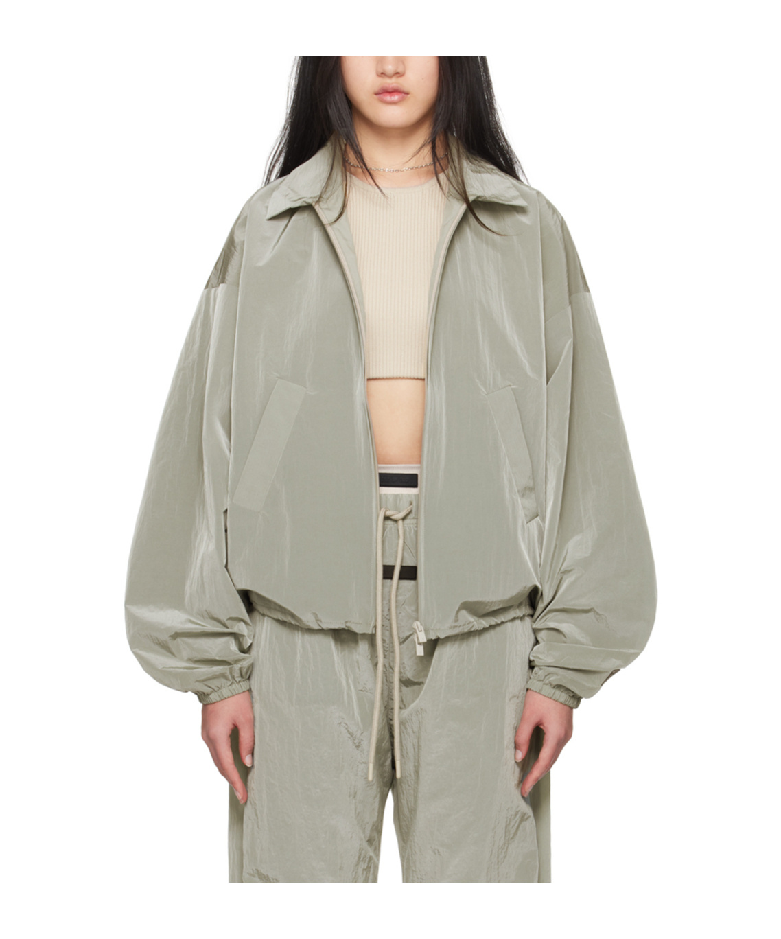 Essentials Gray Shell Bomber Jacket In Gray