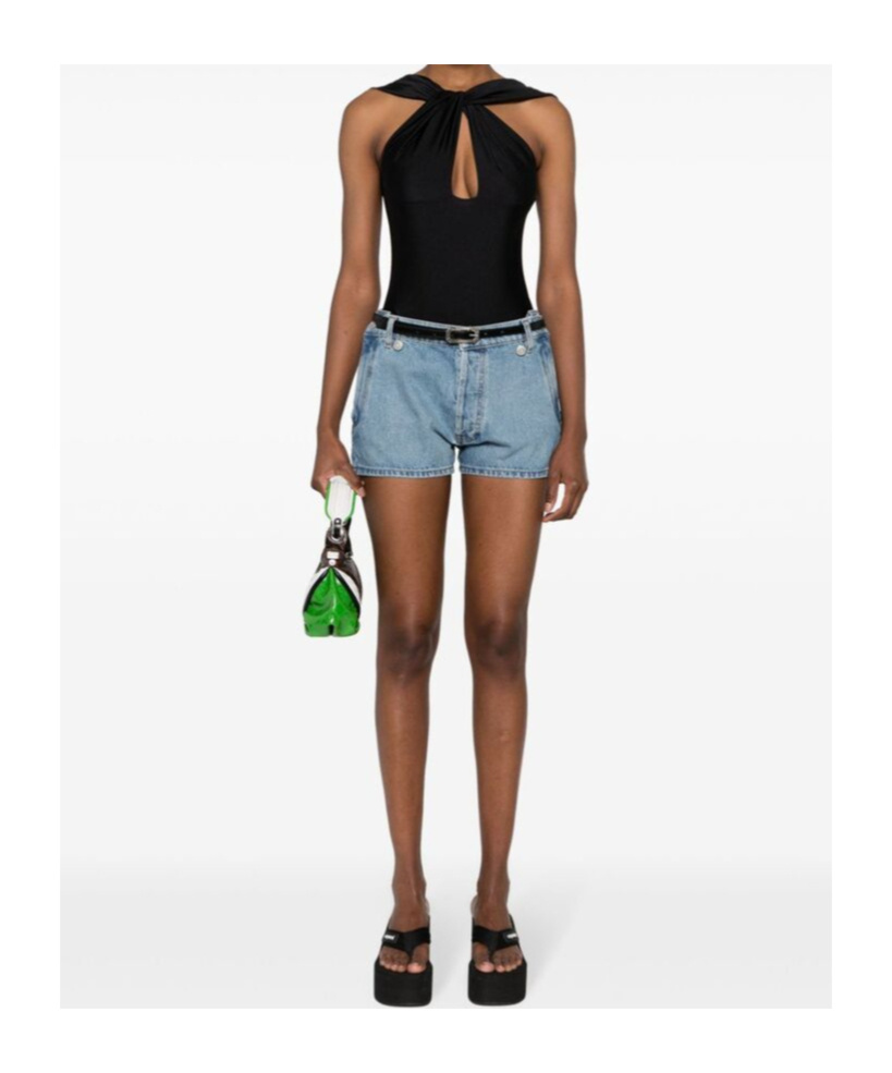Coperni Open-hip Cotton Denim Shorts In Blue