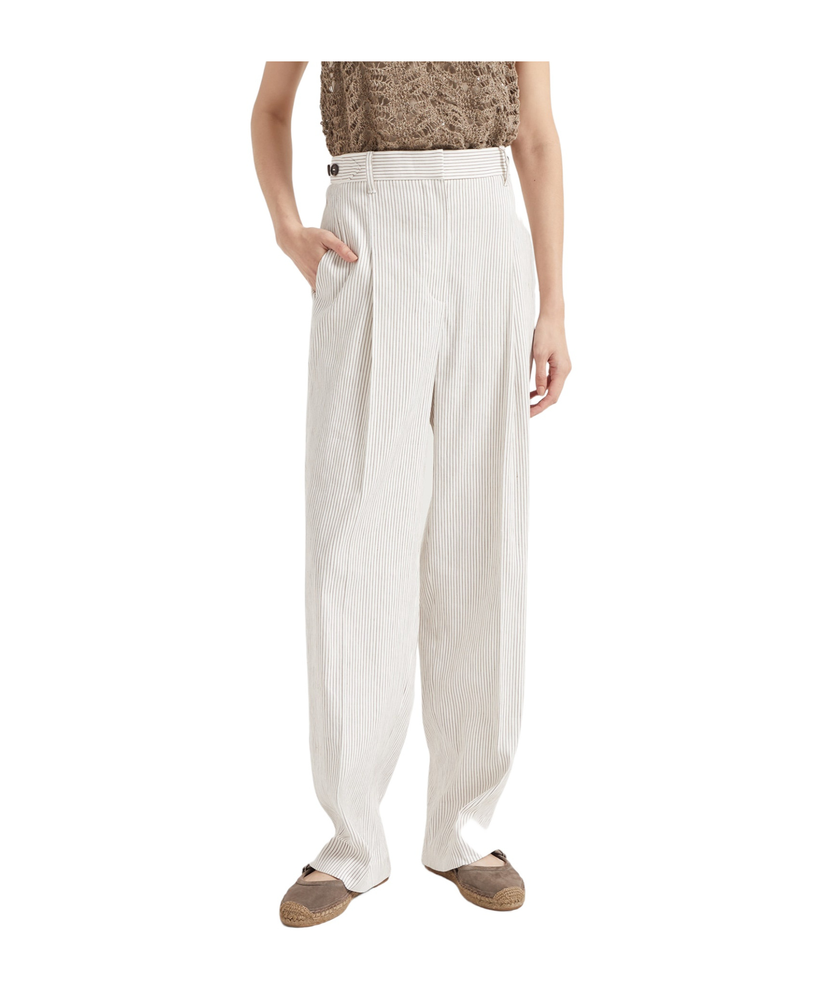 Brunello Cucinelli Belt Loops Slacks In White