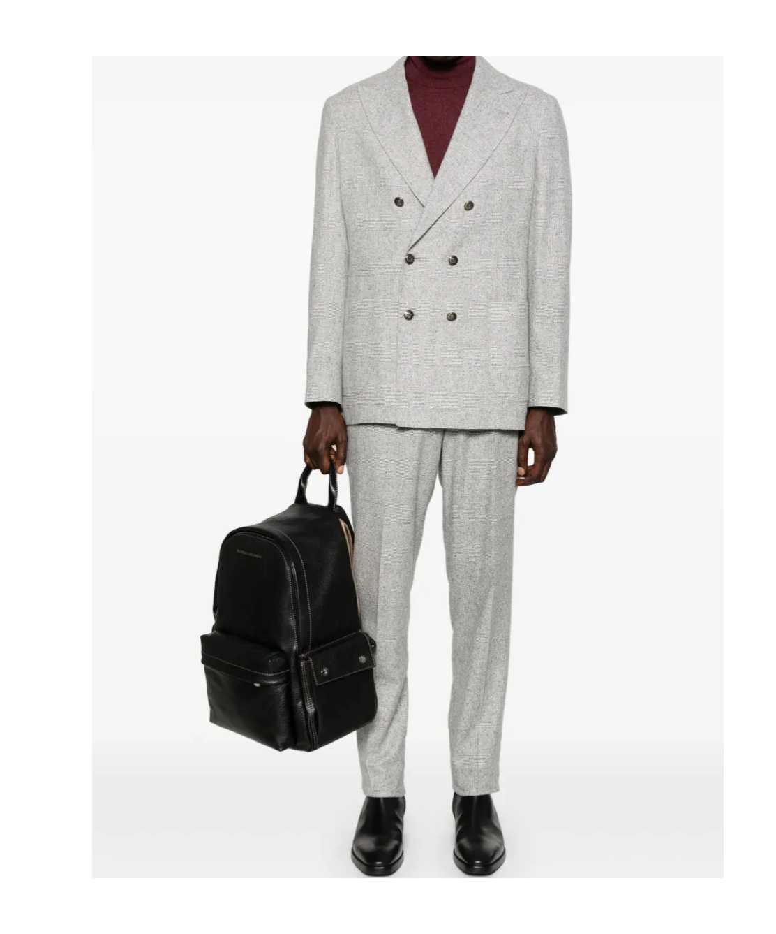Brunello Cucinelli Men Wool And Silk Double-breasted Suit In Gray
