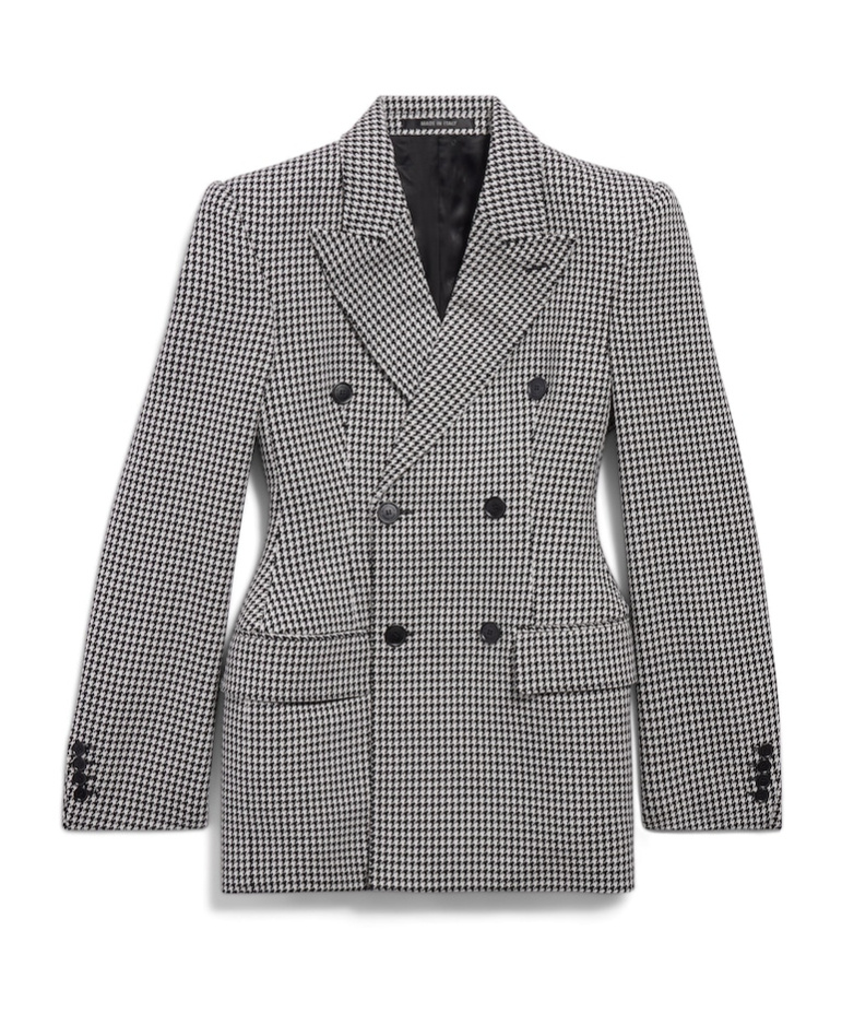 Balenciaga Houndstooth Double-breasted Hourglass Jacket In Black/white