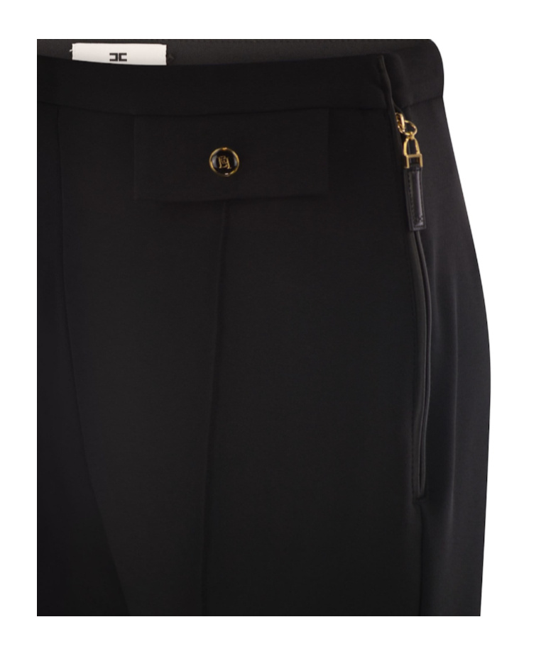 Elisabetta Franchi Double Crepe Trousers In Black