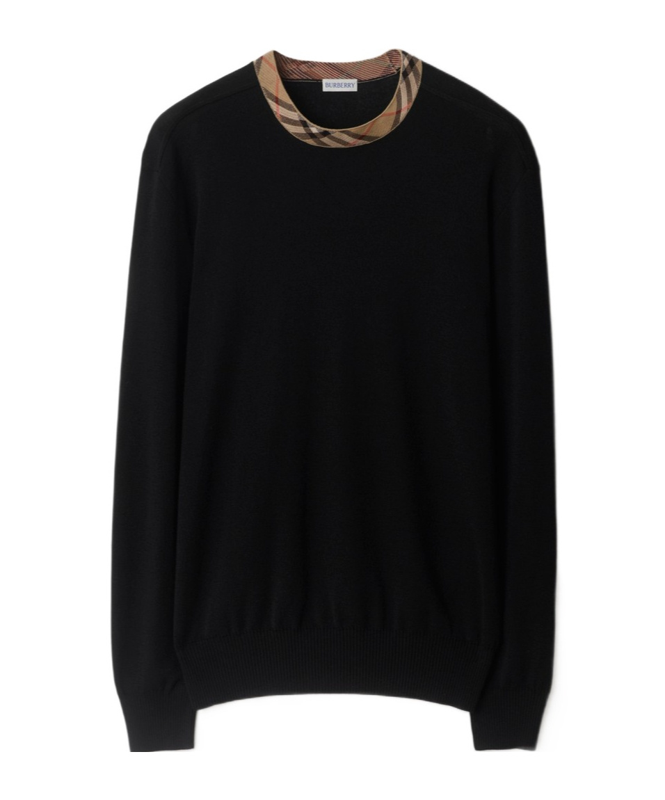 Burberry Crew Neck Knitwear With Distinctive Patterned Collar