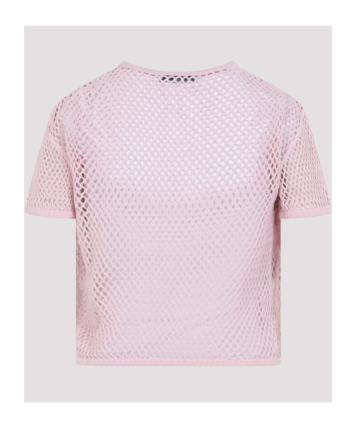 Prada Triangle Logo Net Cropped T-shirt In Pink