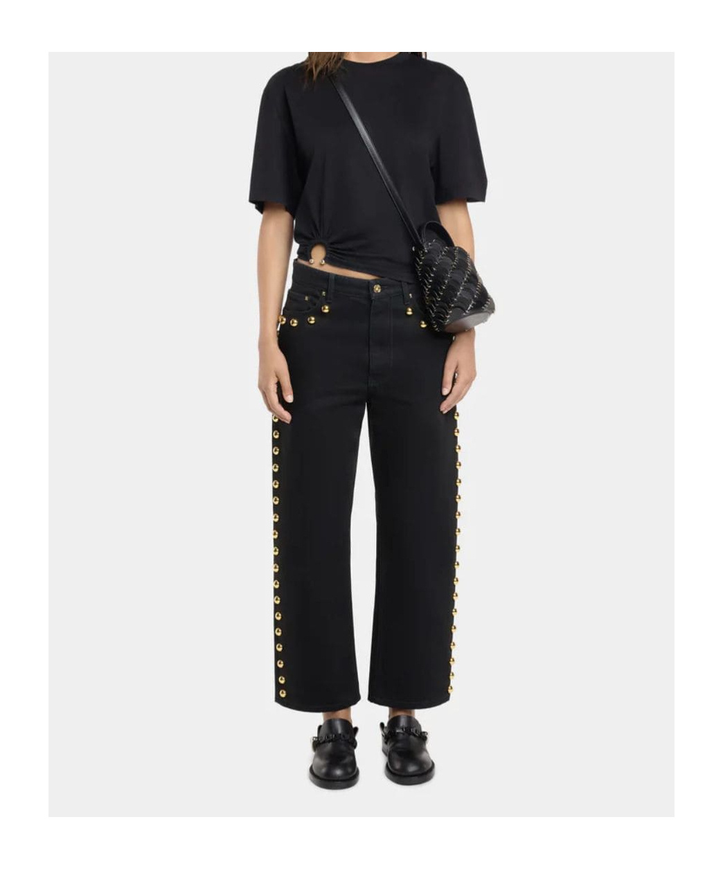 Shop Rabanne Wide-leg Jeans With Stud Embelishment In Black
