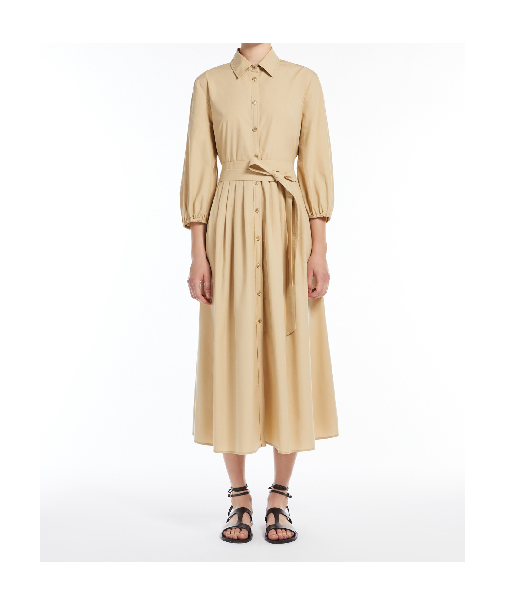 Weekend Max Mara Omens Kentia Pleated Cotton-poplin Midi Dress Sand In Nude