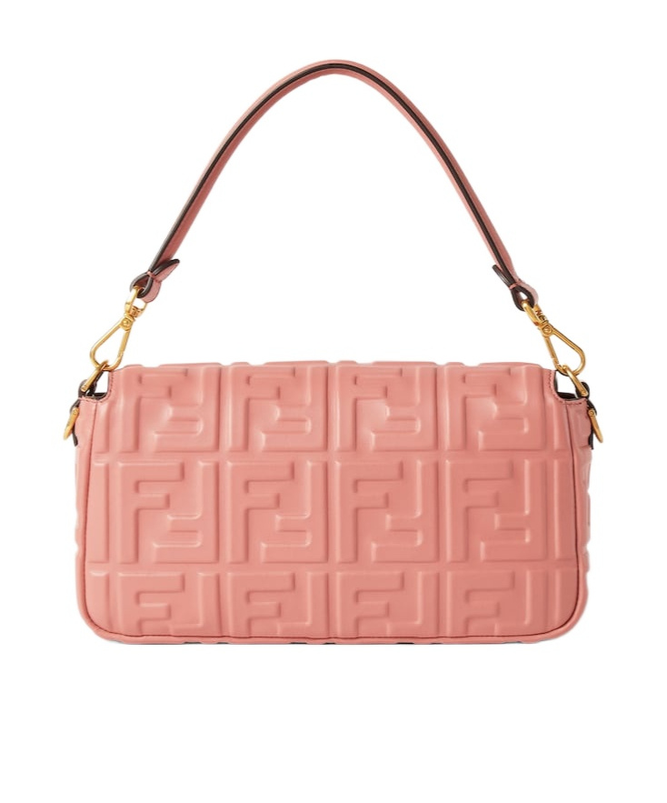 Fendi Medium Quilted Baguette Shoulder Bag With Ff Logo In Pink
