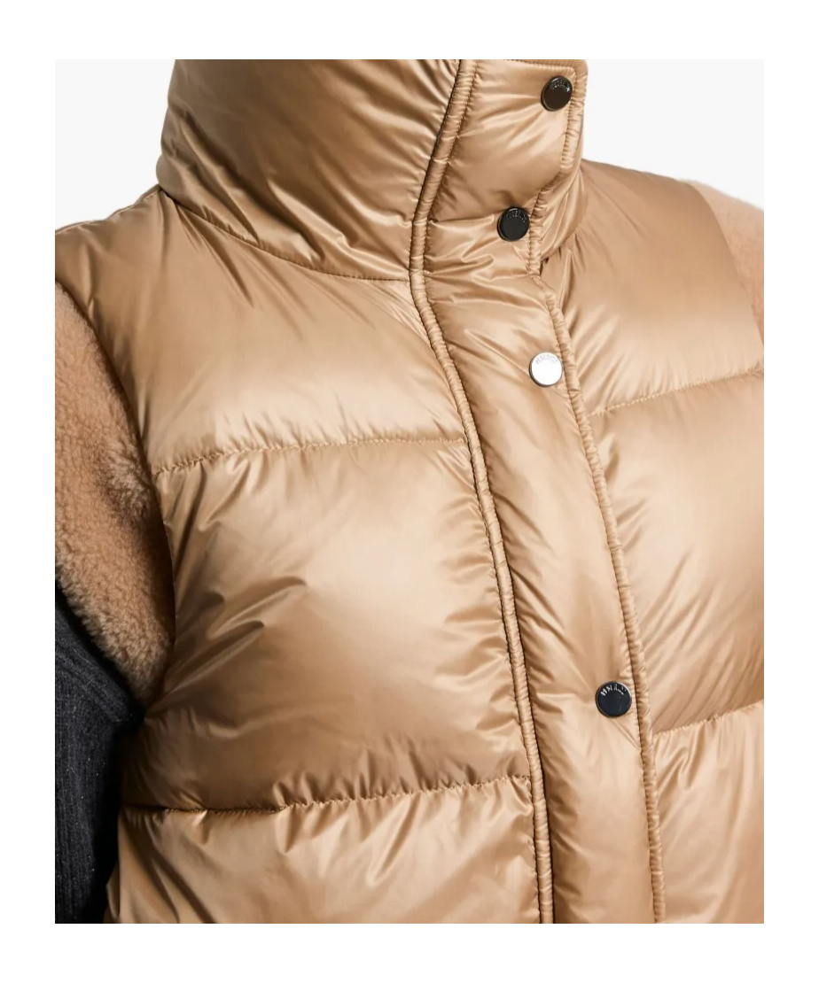 Peserico Quilted Shearling-trimmed Gilet In Brown