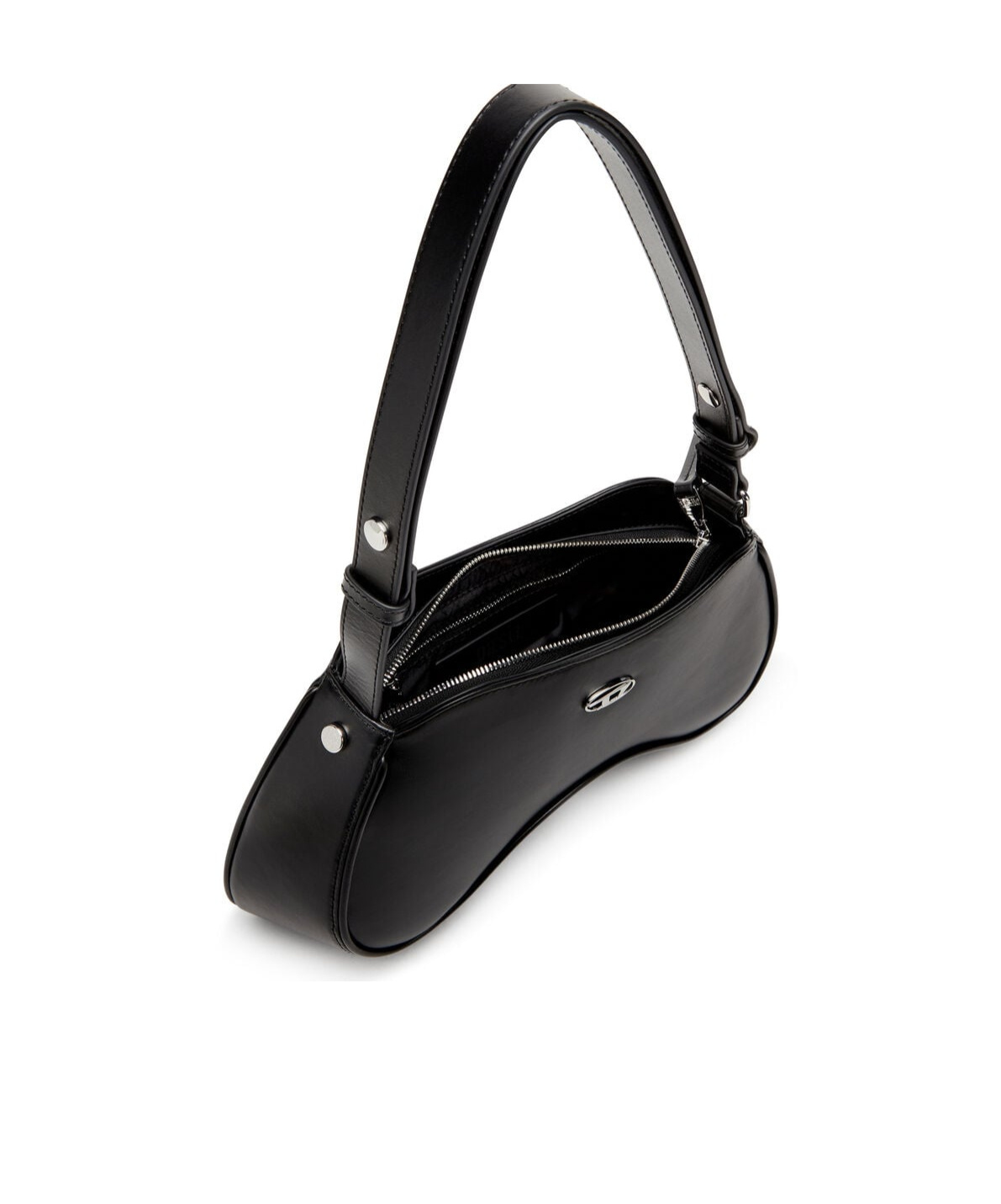 Diesel Play-semi Gloss Leather Shoulder Bag In Black