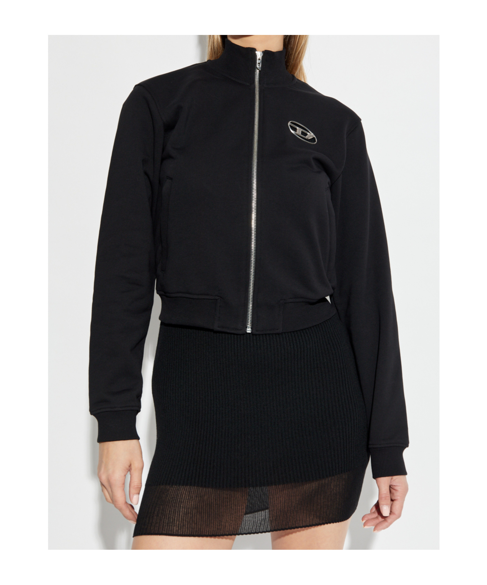 Diesel Long-sleeved Zipper Sweatshirt In Black