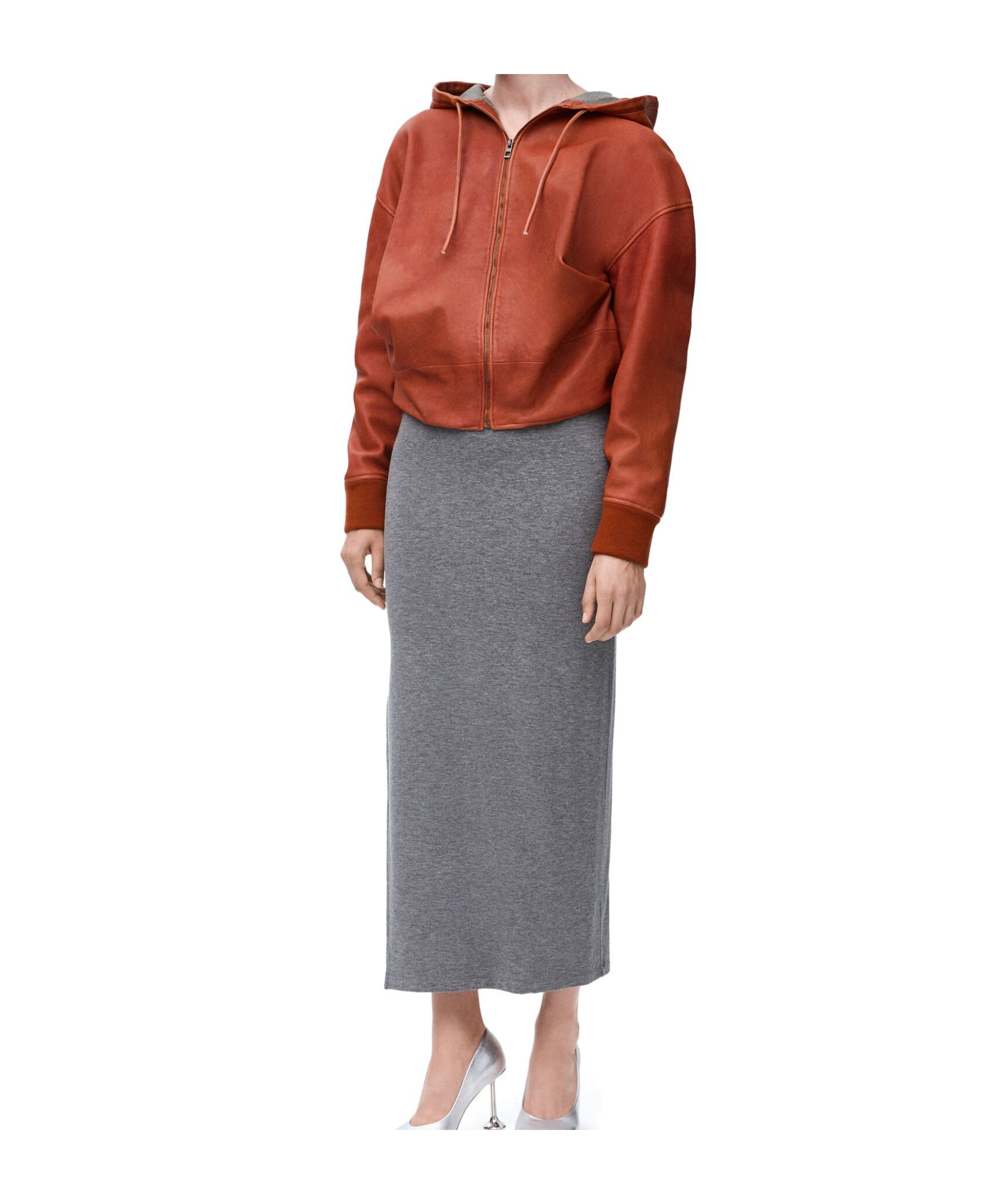 Loewe Leather Draped Hoodie In Orange
