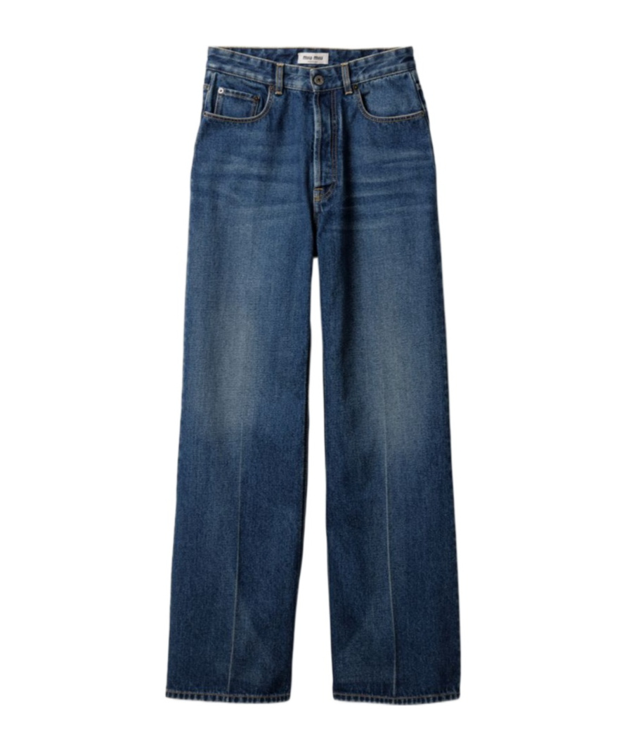 Miu Miu Logo-embroidered Denim Jeans In Blue