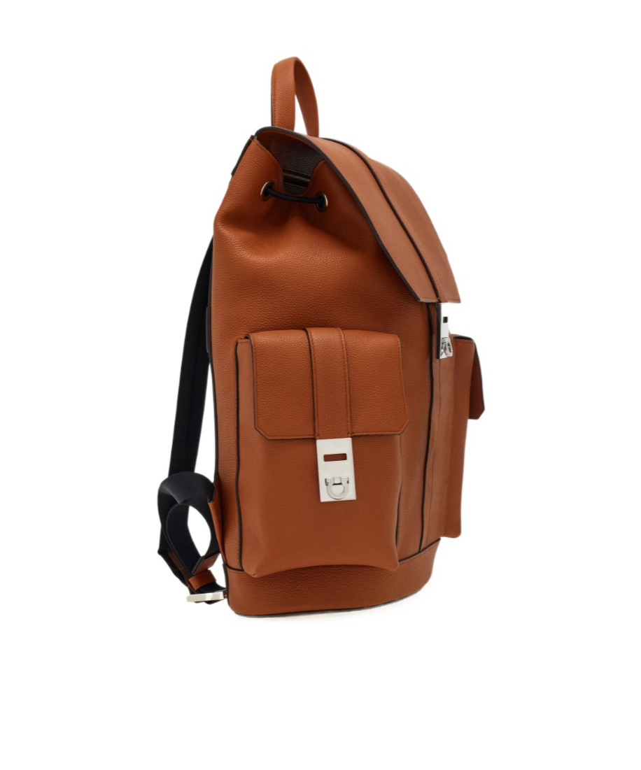Ferragamo Drawstring Leather Backpack In Brown