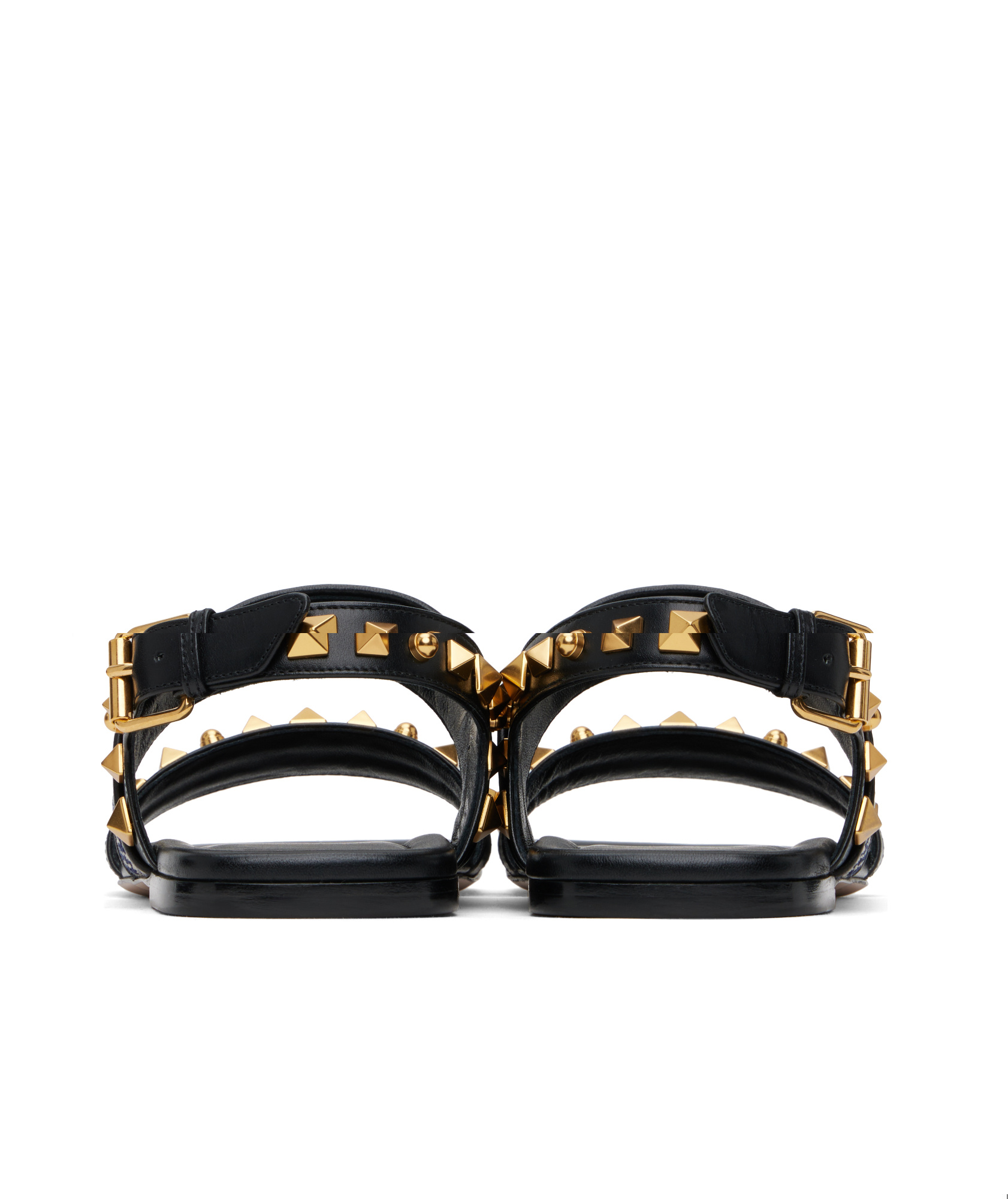 Valentino County Rockstud Floral-embroidered Leather Sandals In Black