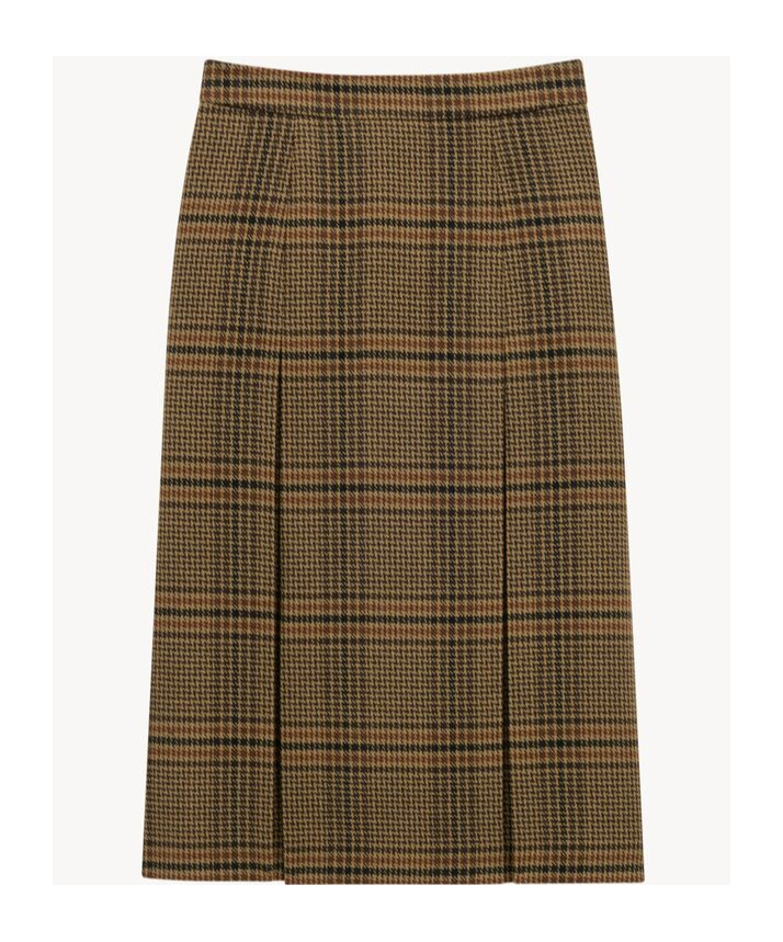 Saint Laurent Midi Skirt In Prince Of Wales Wool And Cashmere In Brown