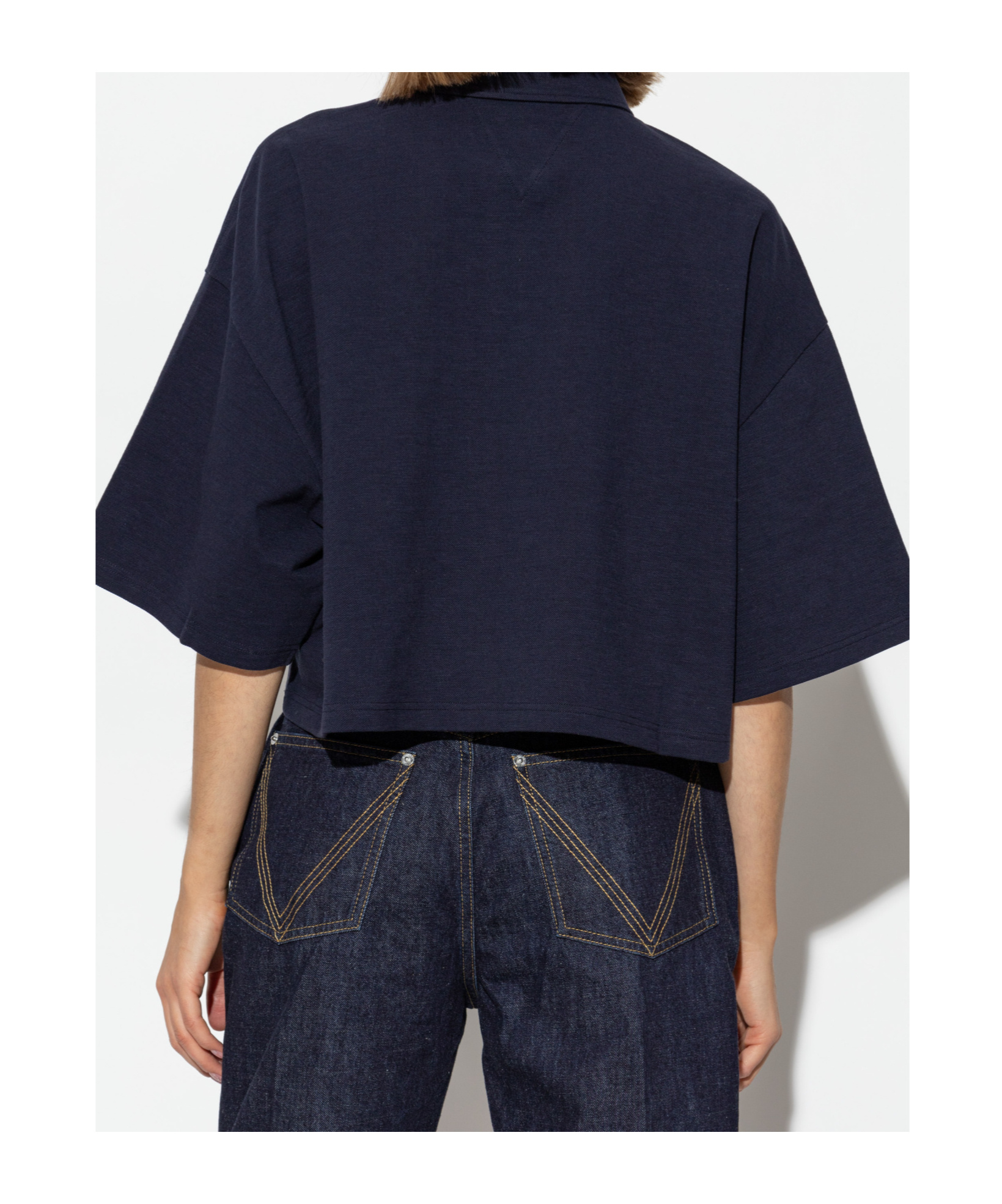 Shop Bottega Veneta Short Sleeved Cropped Polo Shirt In Black