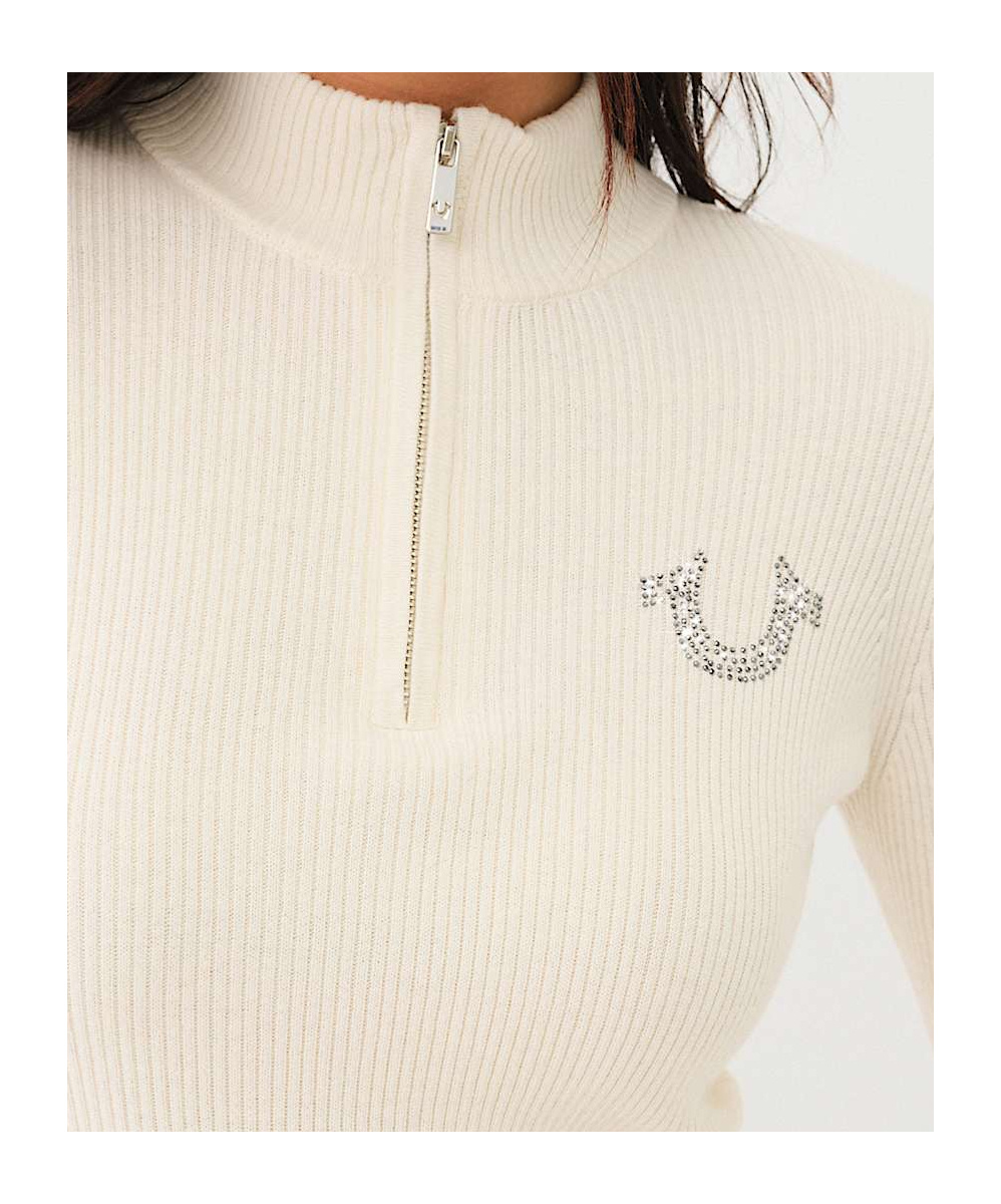 TRUE RELIGION RIB KNIT QUARTER-ZIP MOCK NECK SWEATER