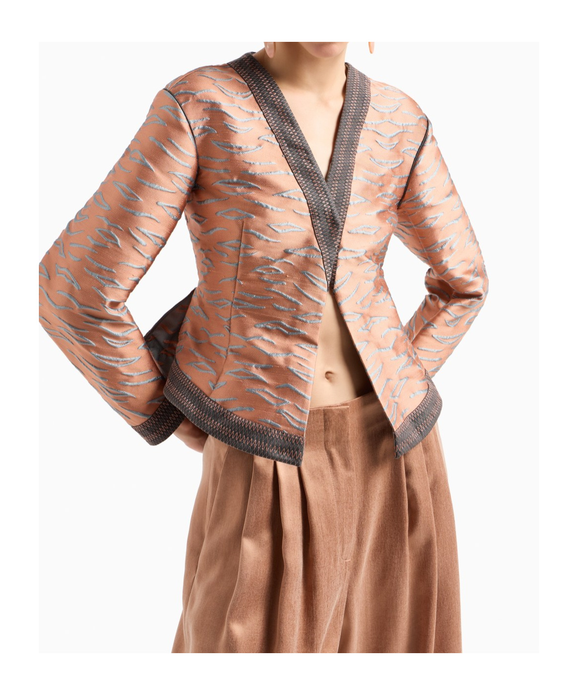 Giorgio Armani Short Jacket In A Jacquard Silk Blend In Pink