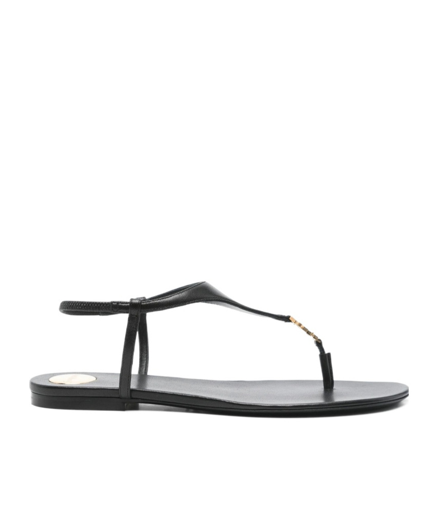 Saint Laurent Sandali Piatti Cassandre In Pelle Liscia Con Tomaia Triangolare In Black