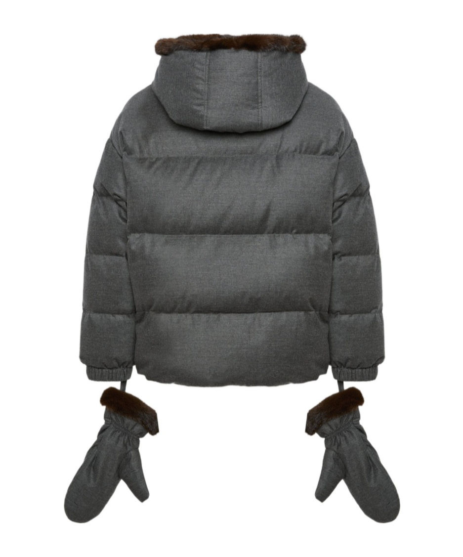 Yves Salomon Hooded Down Jacket In Gray