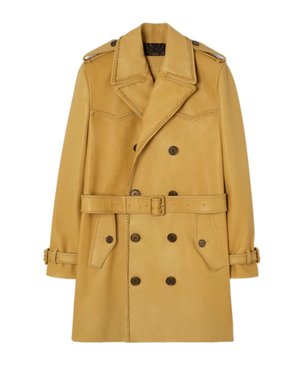 Burberry Mid-length Leather Leverton Trench Coat In Mustard Yellow