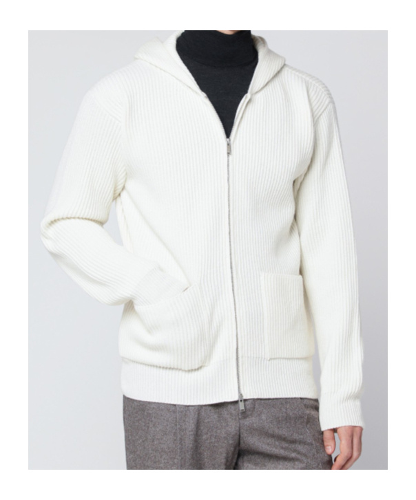 Lardini White Wool And Cashmere Hooded Cardigan In White