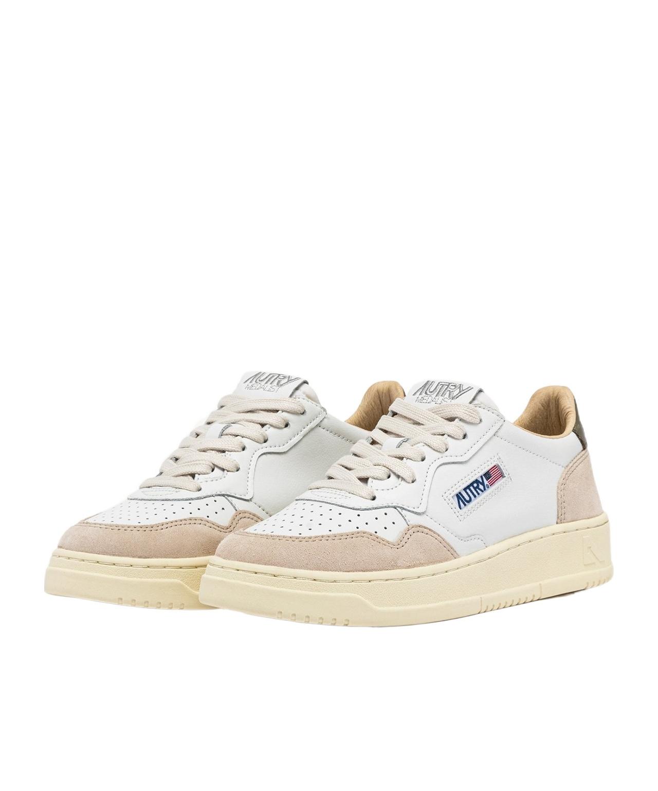 Autry 'medalist' White Low Top Sneakers With Beige Suede Details In Nude