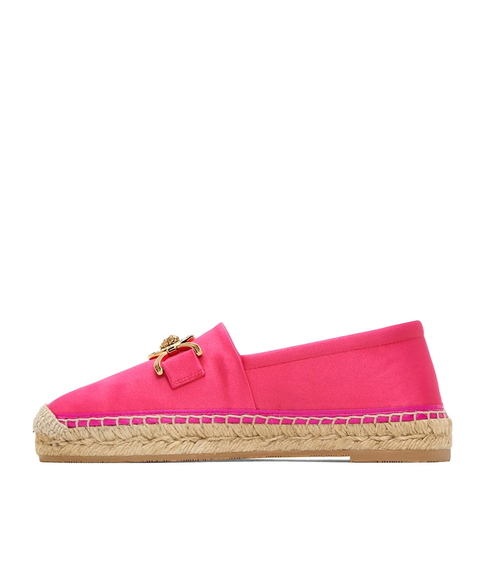 Versace Hemp Sole Flat Straw Woven Shoes In Red