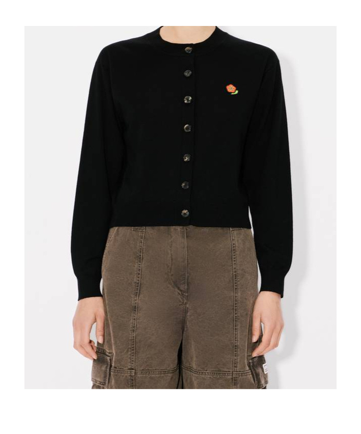 Kenzo Wool Embroidered Round-neck Cardigan In Black