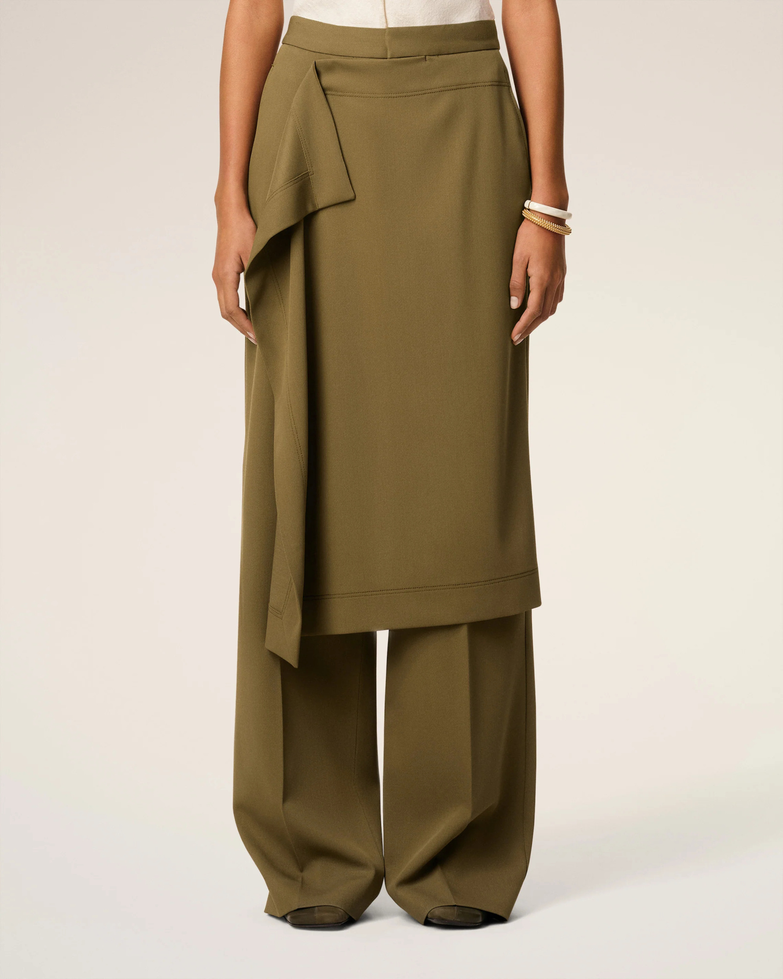 Ami Alexandre Mattiussi Green Wool Front Panel Large Trousers Green In Green