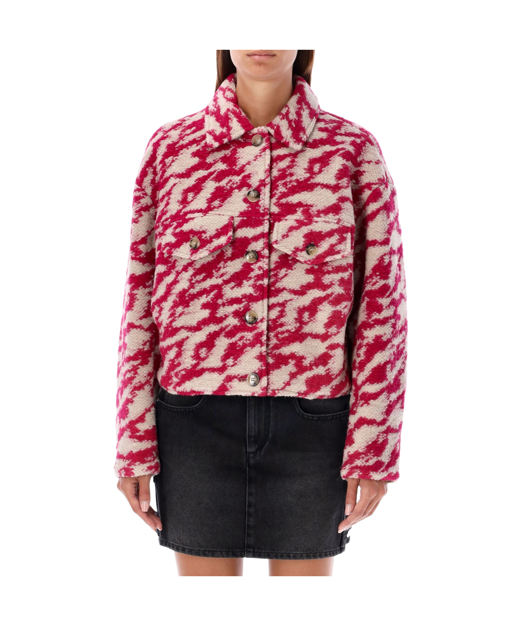 Isabel Marant Étoile Cropped Jacket Patterned Chest Pockets In Multicolor