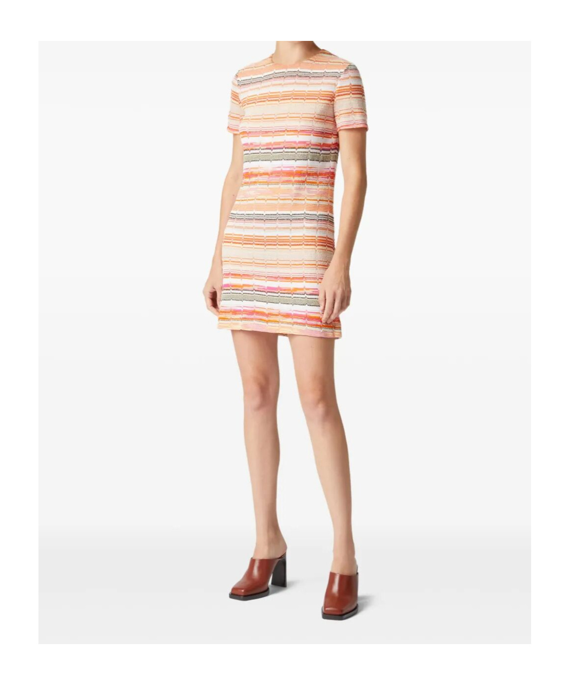 Missoni Metallic Chevron Short-sleeve Mini Dress In Nude