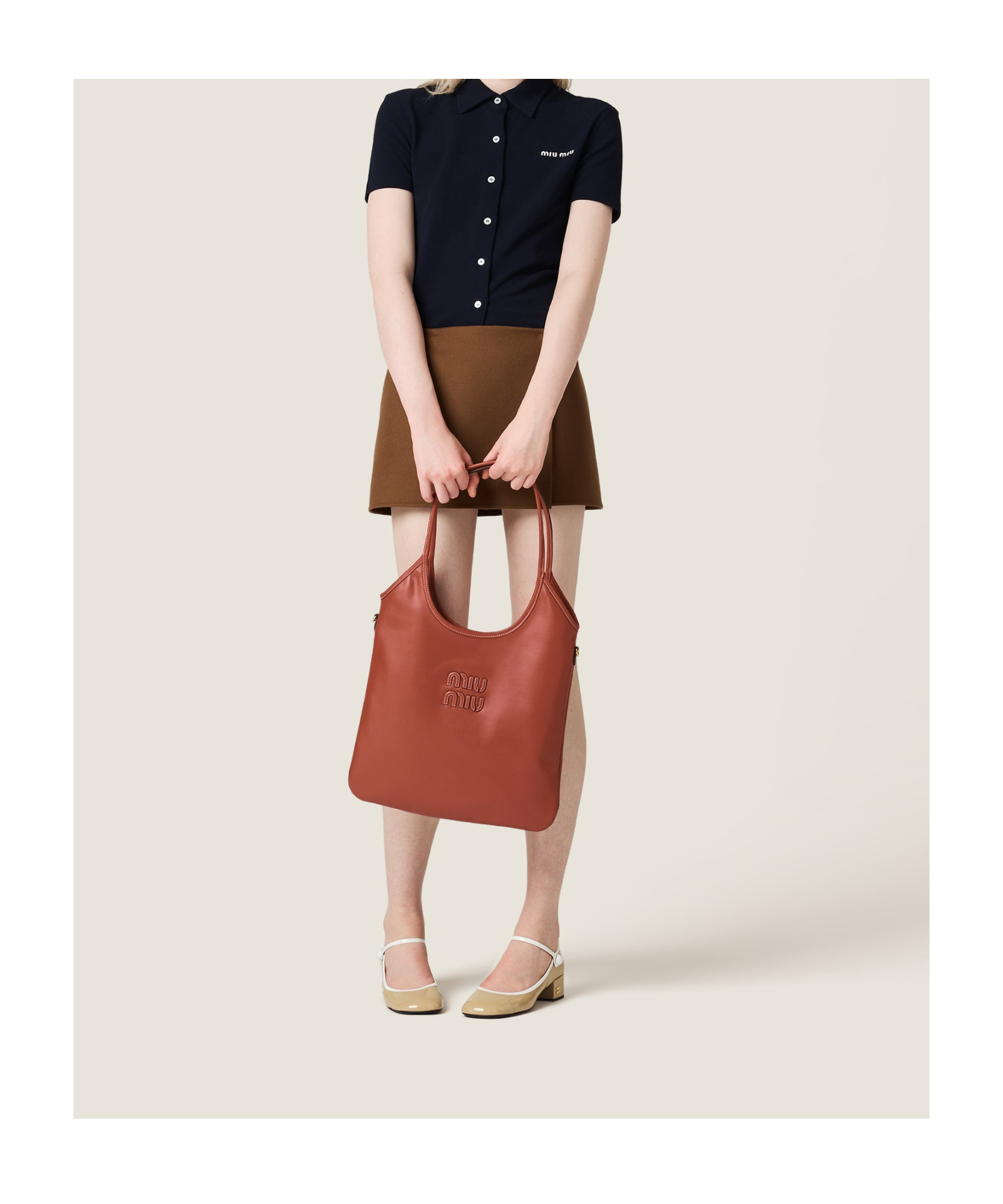 Miu Miu Double Handle Tote Bag In Brown