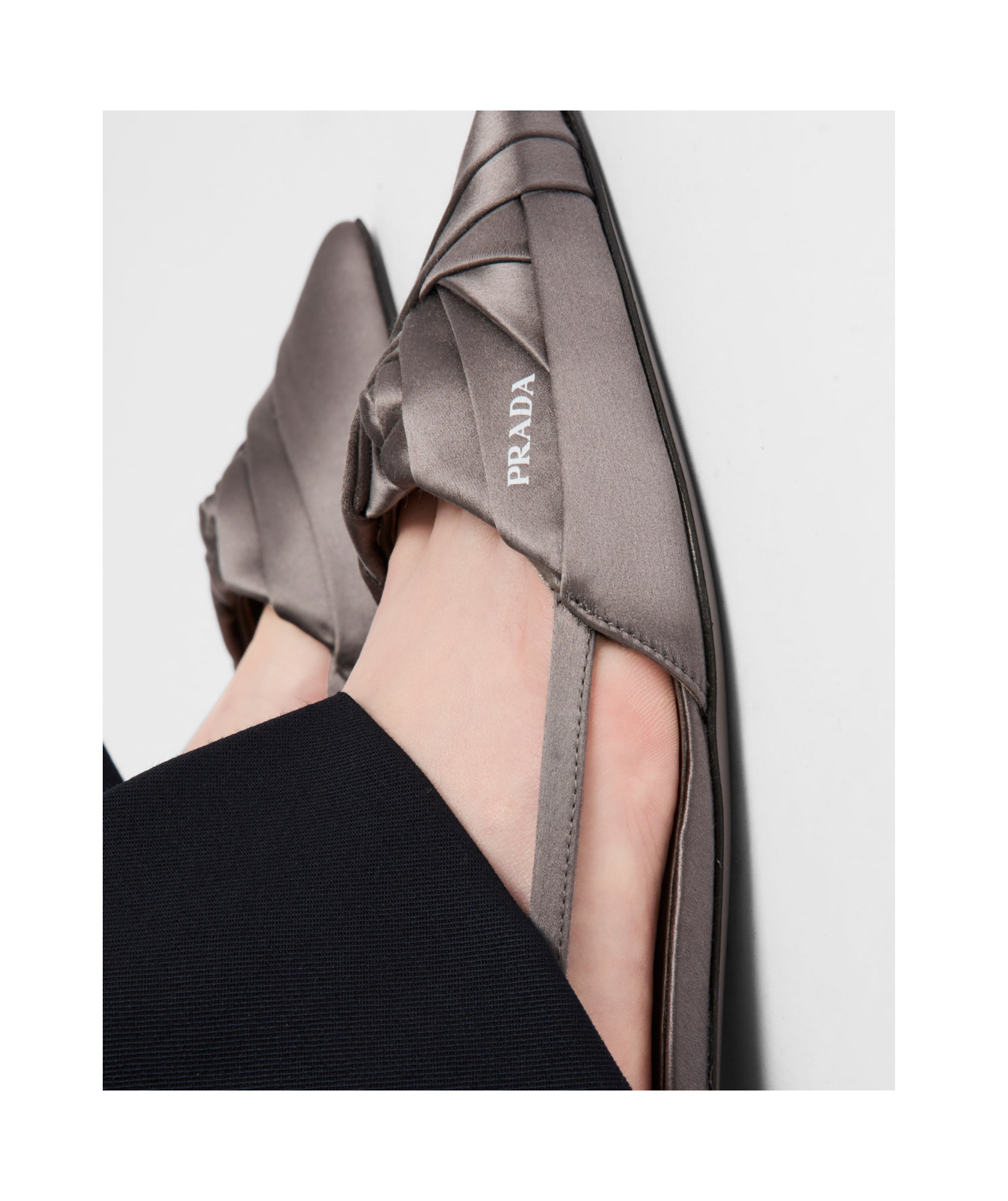 Prada Satin Cut-out Ballet Flats In Gray