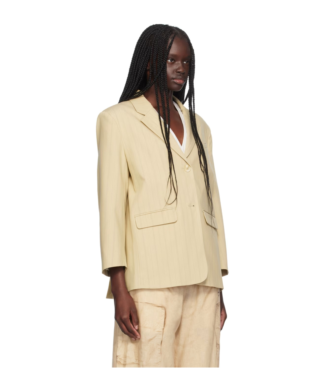 Ganni Striped Boxy Blazer In Nude