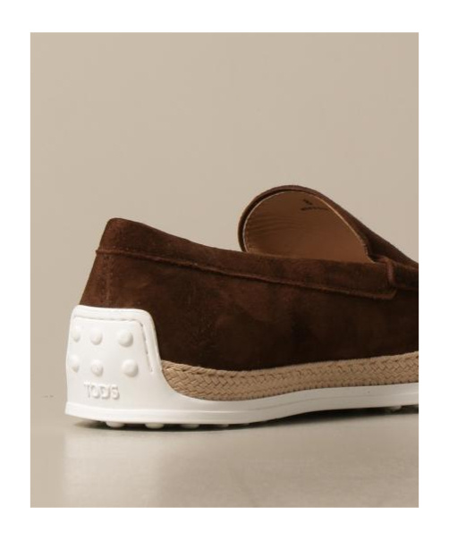 Tod's Suede Loafers With Round Toe And Braided Jute Sole In Brown