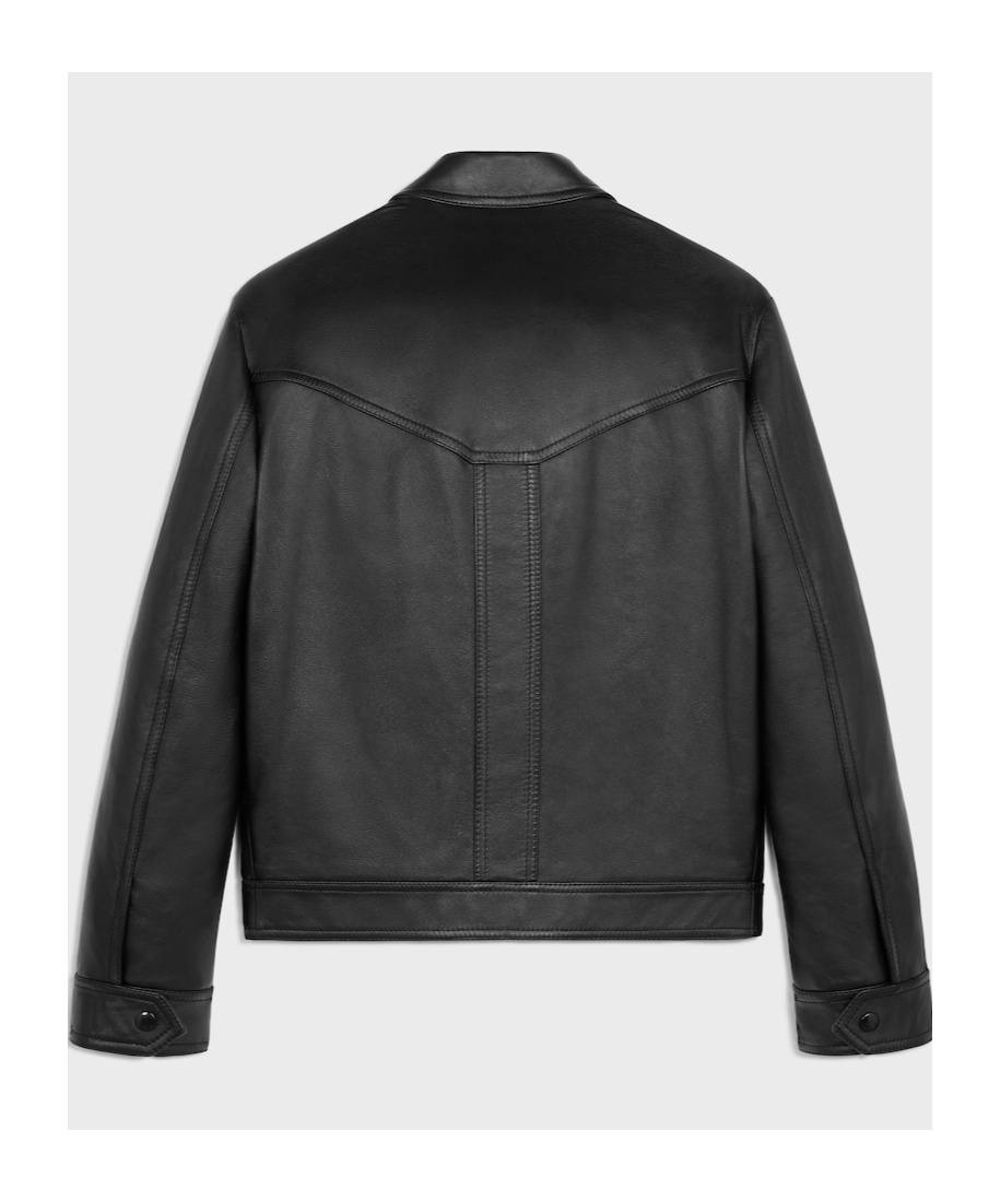 Celine Long-sleeved Leather Jacket In Black