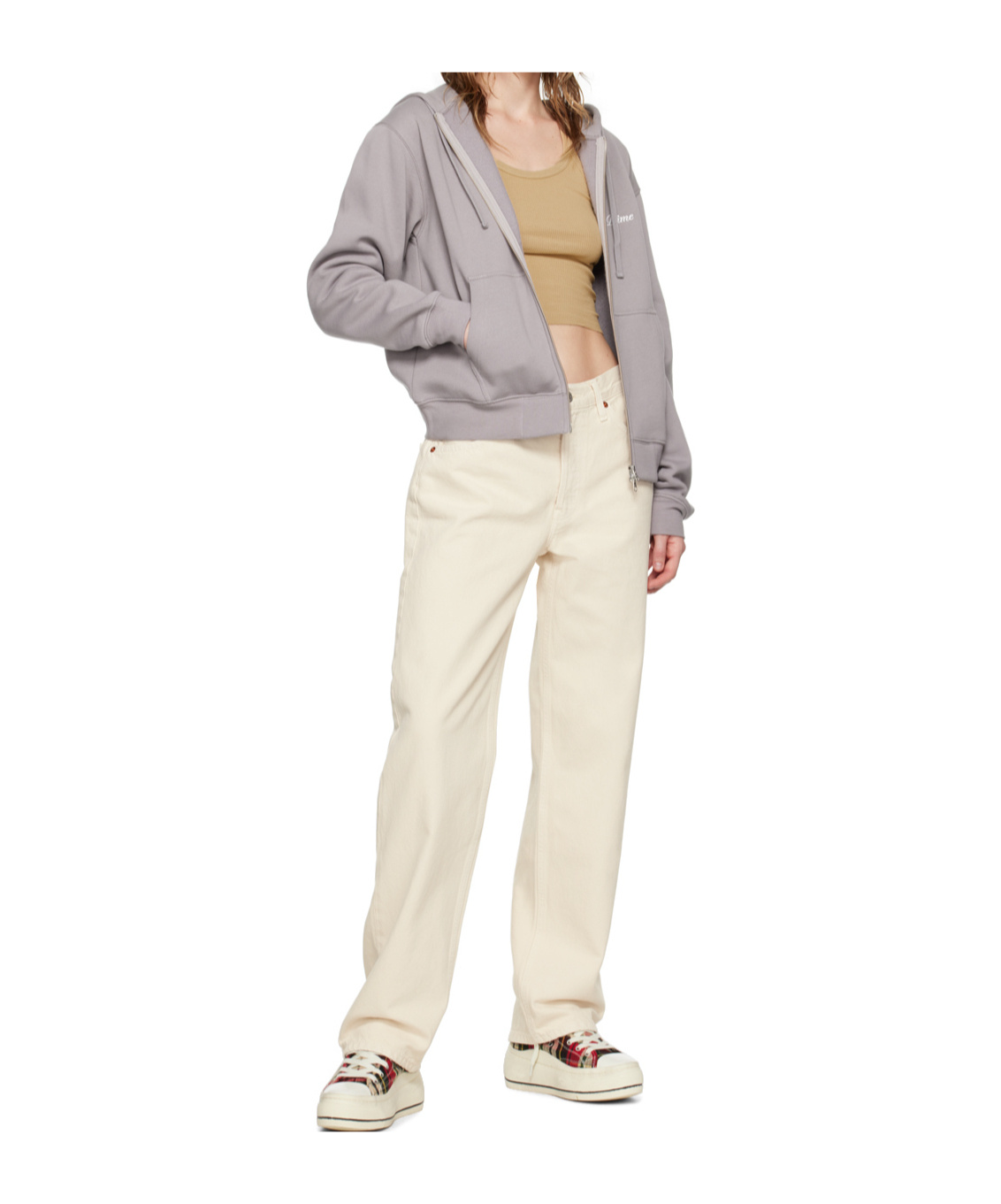 Re/done Beige Hanes Edition Cropped Ribbed Tank Top In Green