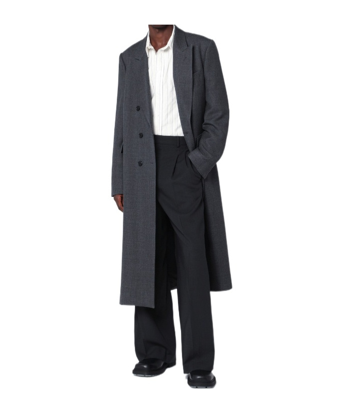 Dries Van Noten Long Double Breasted Wool Outerwear In Gray